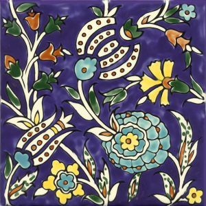 hand painted decorative tile blue