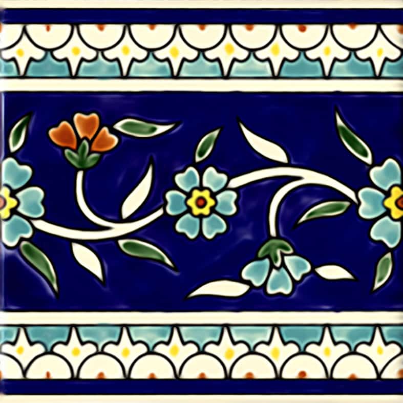 Hand decorated waterline pool tiles