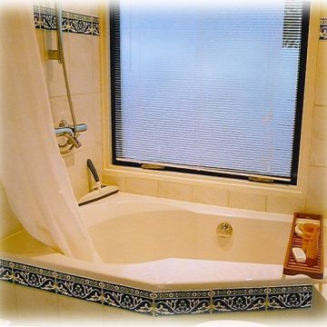 Hand painted tile border Blue Bathroom Tile Design Idea