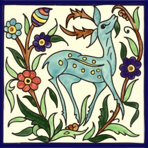 st-3-gazelle-in-the-garden-tile-art Hand painted tile accent