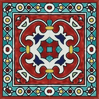 wave-red-tile-pattern-corner-15x15cm Hand decorated Accent Tile by Balian