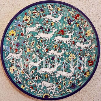 Large decorative plate 06 (40 cm / 15.75 Inch) Gazelles in a Blue Forest Hand Painted Plates Series