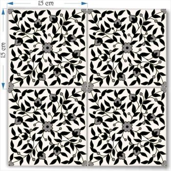 4 Floral Decorative Tiles Together four decorative floral black and white tiles together