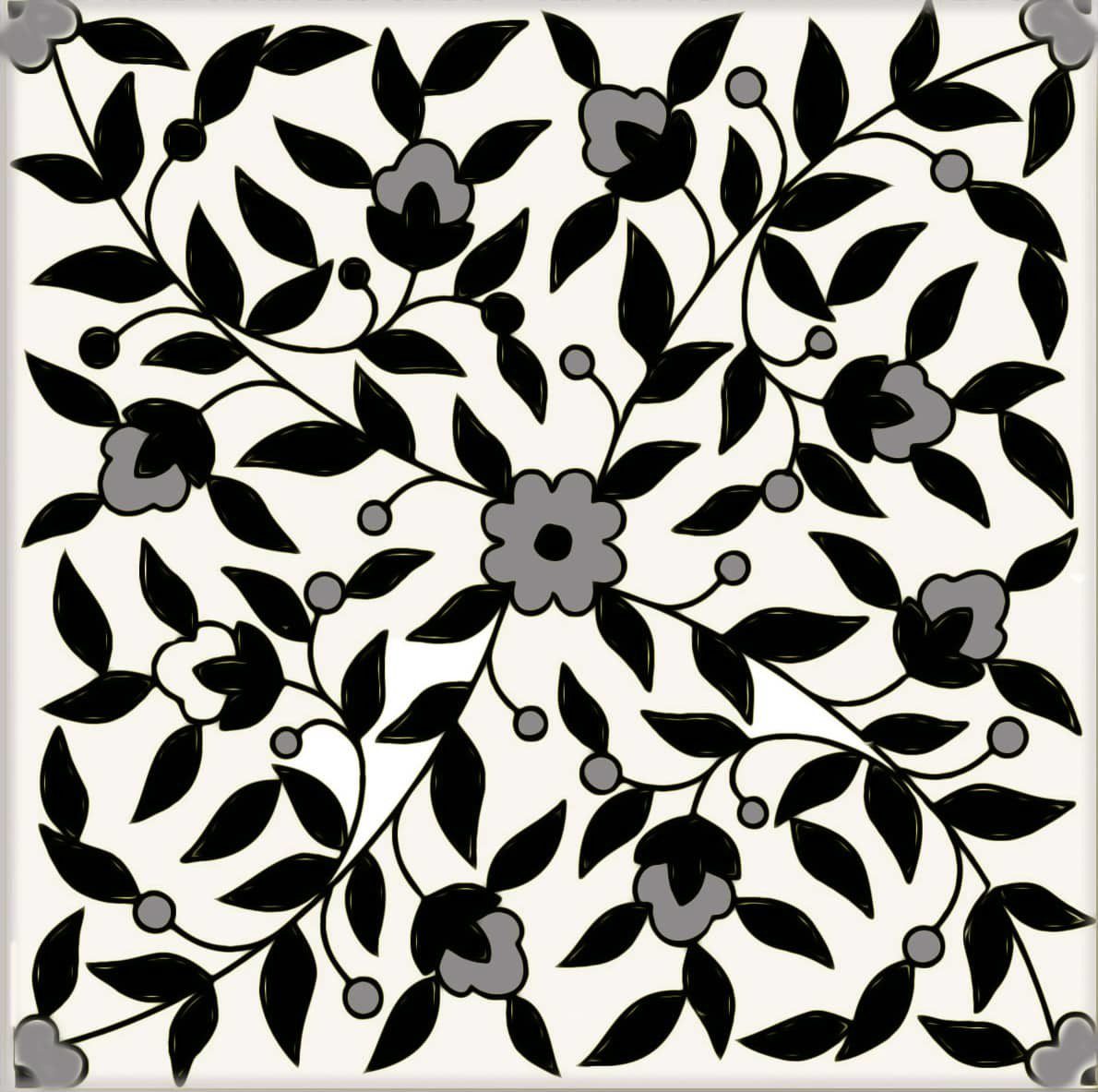 floral black and white decorative tile