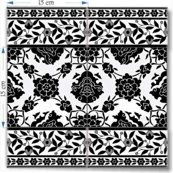 Floral border with Nano Black & White Decorative Tiles