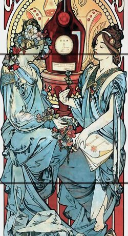Mucha 3 tiles 4 art nouveau tile