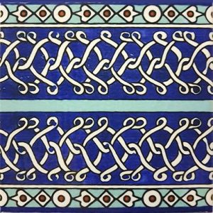 Geometric 6x6 inch dark and light blue hand-decorated Pool tile