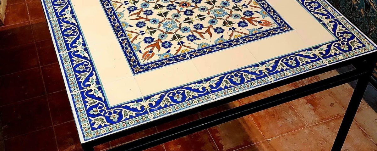 ceramic table top with decorative tiles