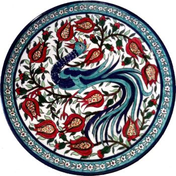 Hand Painted Plate 40cm Diameter The Peacock in a Pomegranate Garden Hand Painted Plate