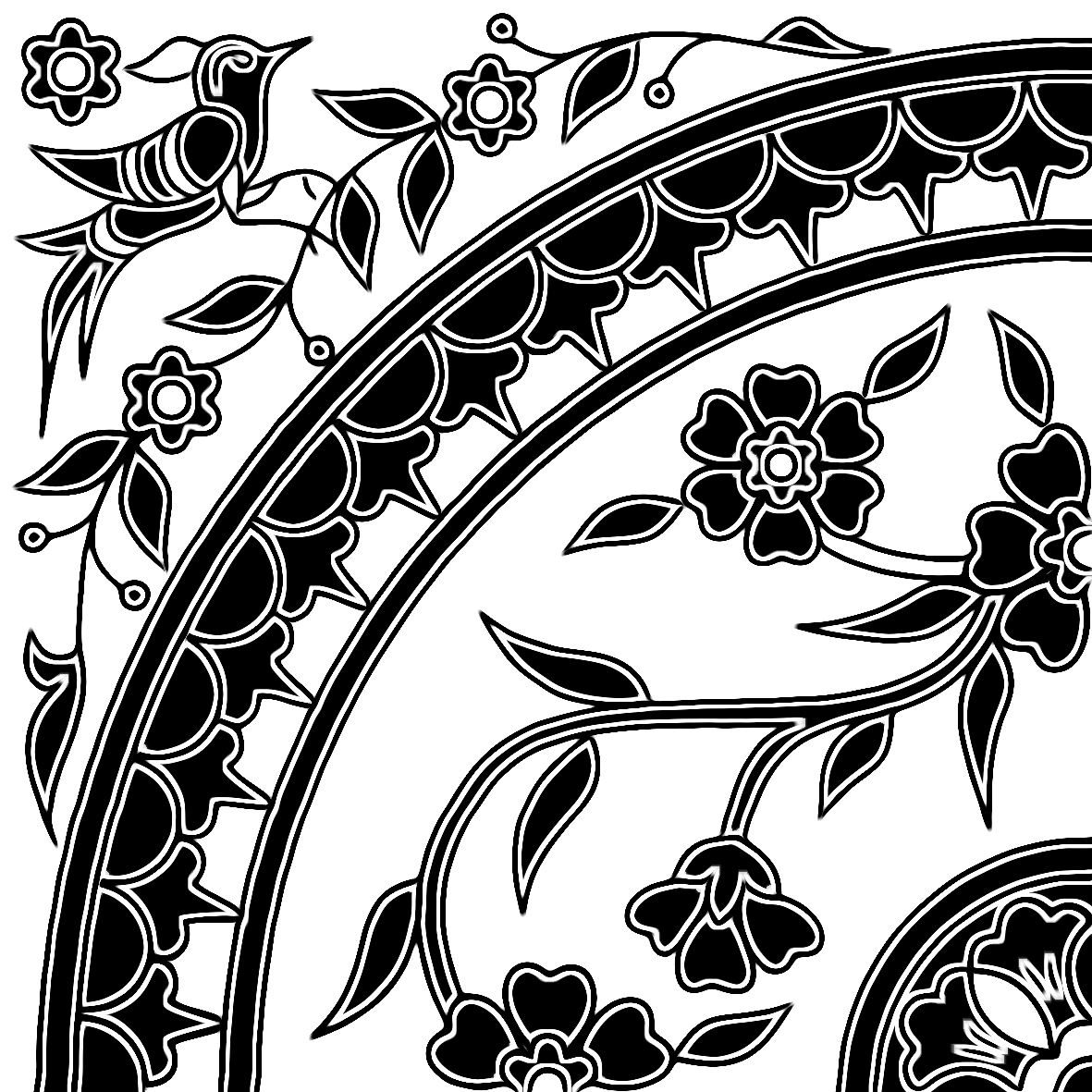 Circle Dance Series 6x6 inch black and white tile