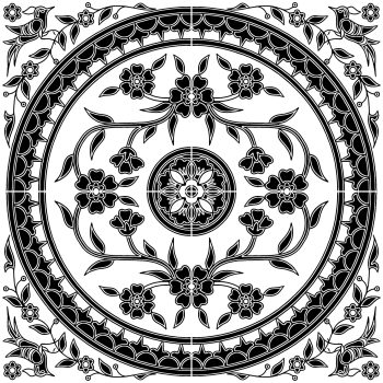 Circle Dance Series12 inch Black and White Tile Four black and white Circle series tiles together