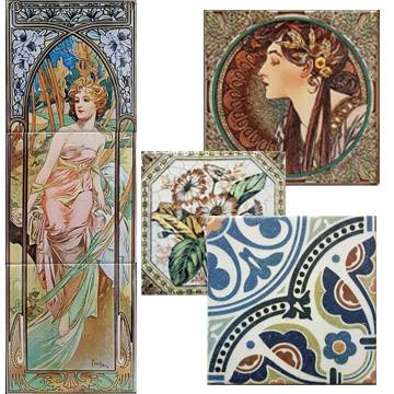 Vintage Minton,Victorian and Mucha reproduction tiles