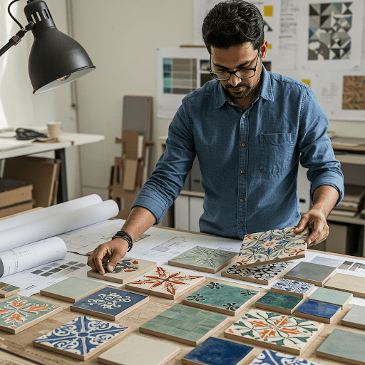 hand painted tiles with an architect