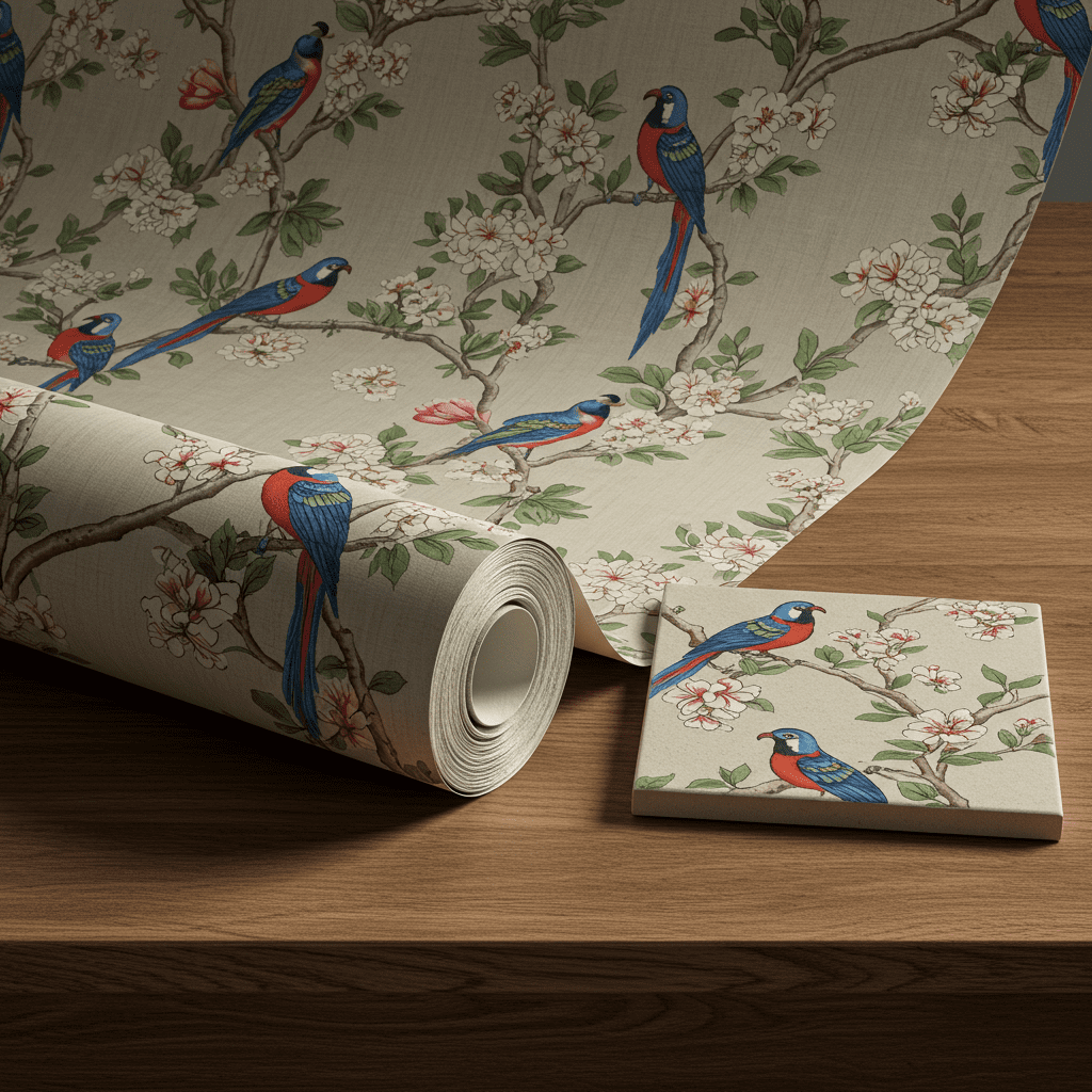 wall paper and matching custom bespoke tile