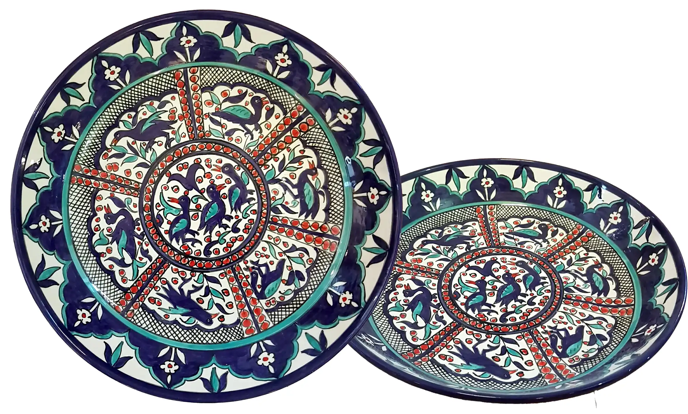 LArge hand painted Blue and white peacock serving bowl