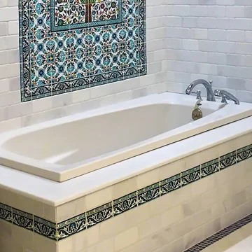 BAthroom with Cyprus Tree for slider Wave Dark Blue Series 6x3 inch subway tiles for a bathroom tub