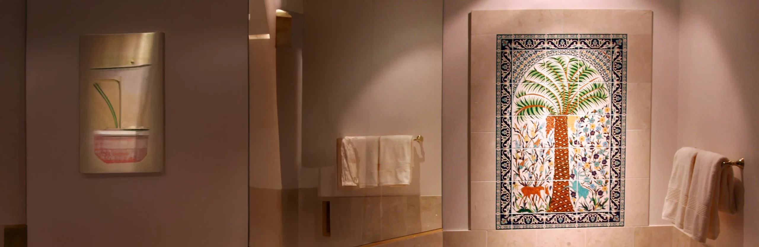 The Palm Tree tile mural in a bathroom design idea