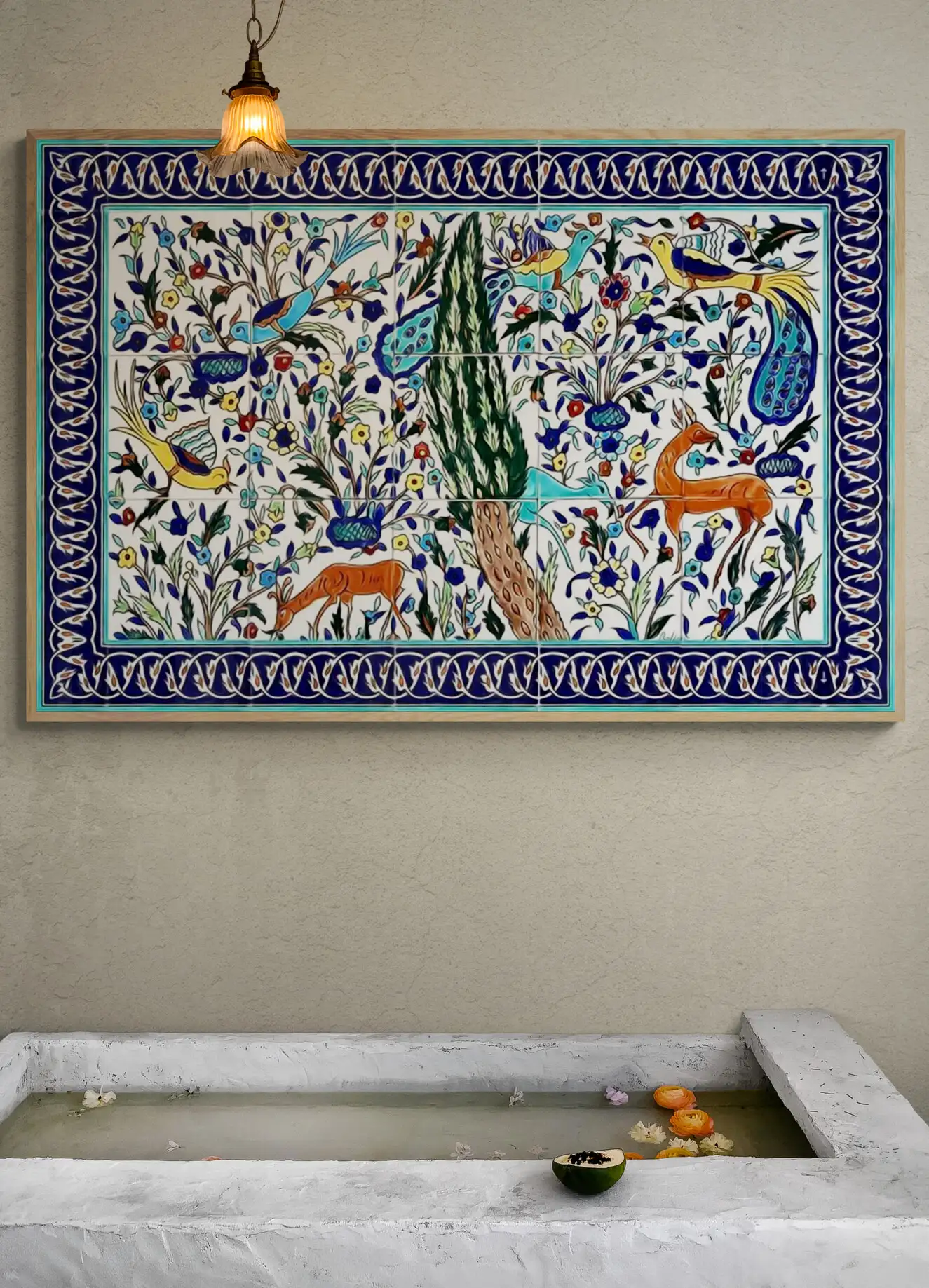 Hand paintazelles tile mural for a bathroom tile design concepted dancing G