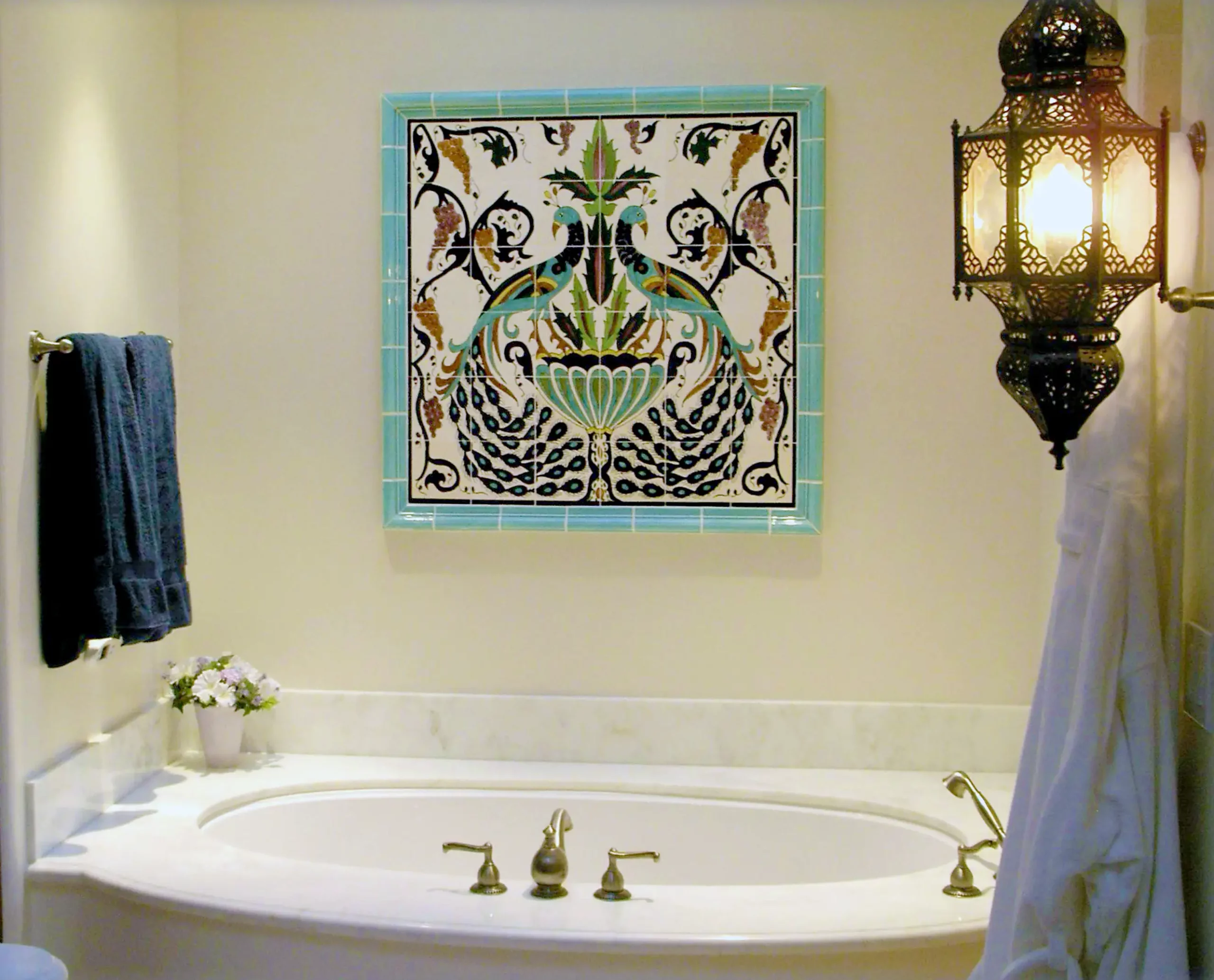 Laura's custom bespoke tile mura for a bathroom tile design installation
