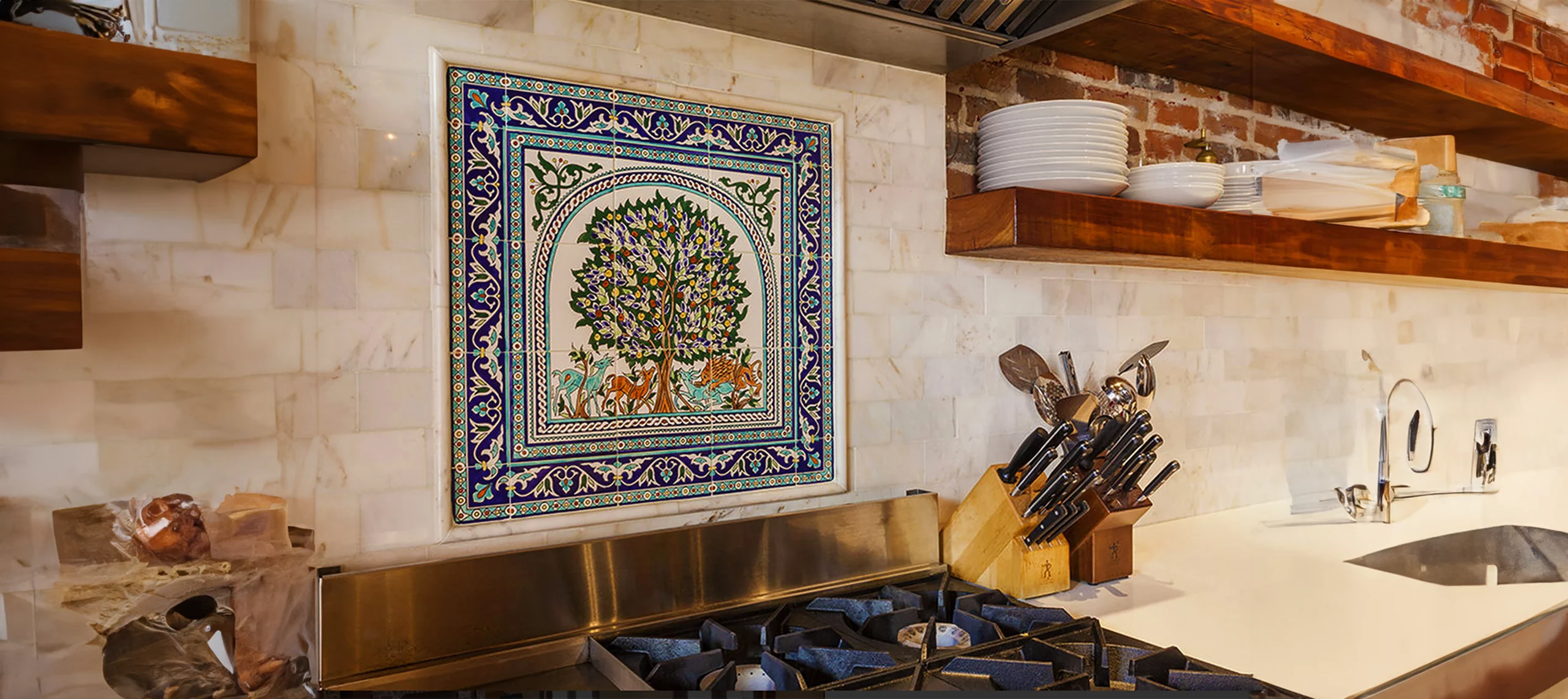 Tree of Life Hand-Painted Tile Mural kitchen tile backsplash