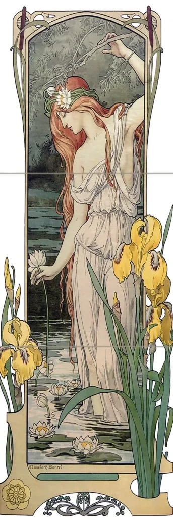 Woman in a Pond Alphonse Mucha Tile Mural