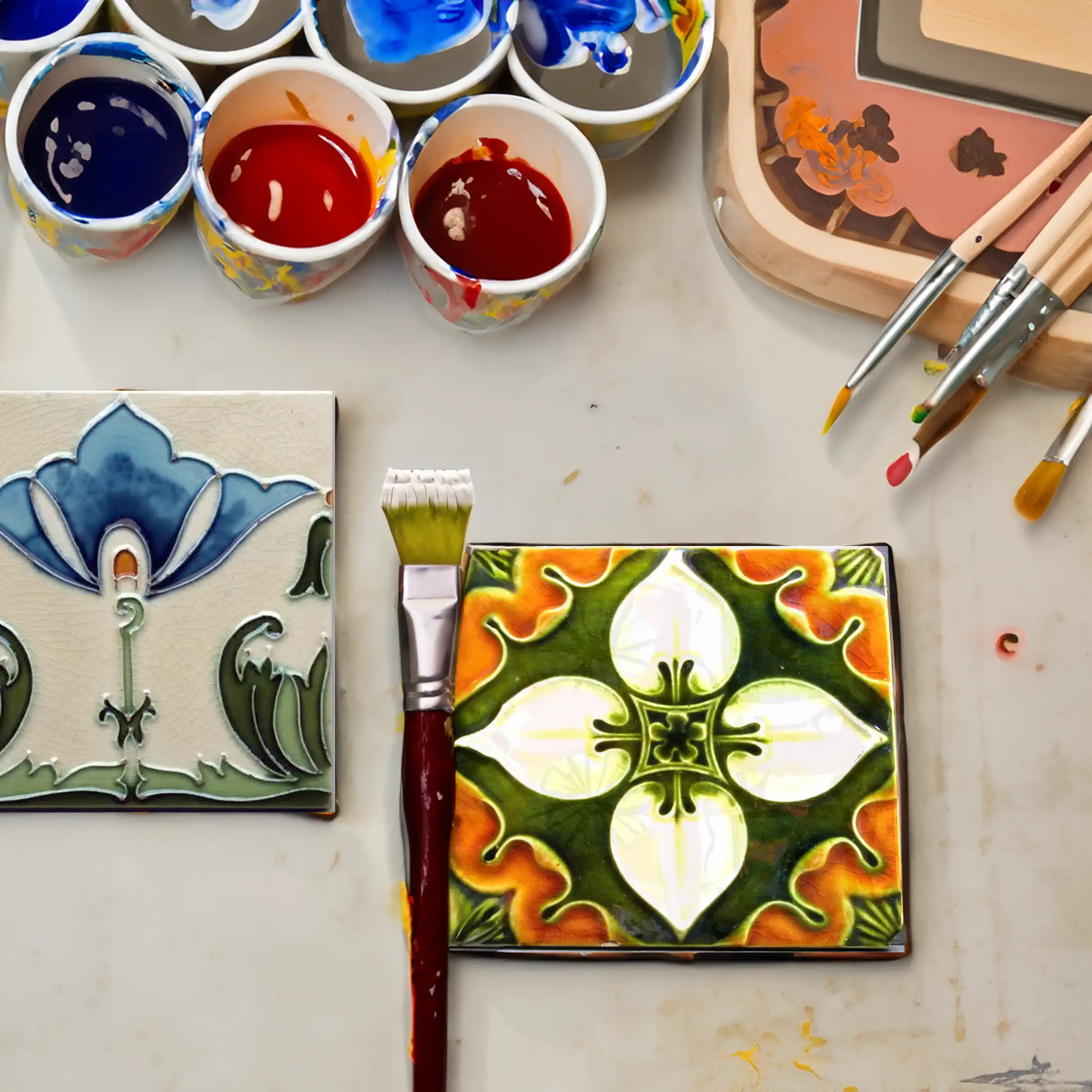 Hand Painting a tile with ceramic colors